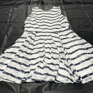Women’s Striped white and navy blue dress with lace